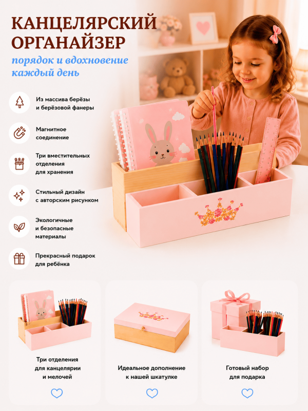 Органайзер деревянный настольный Корона