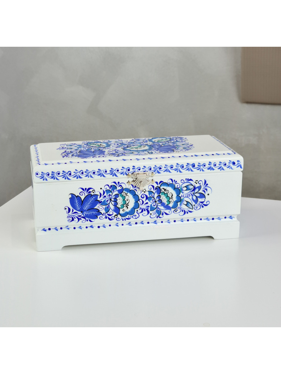 Шкатулка для чая на 3 ячейки с росписью деревянная 230х100