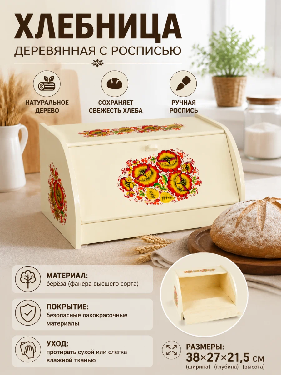 Хлебница деревянная с росписью