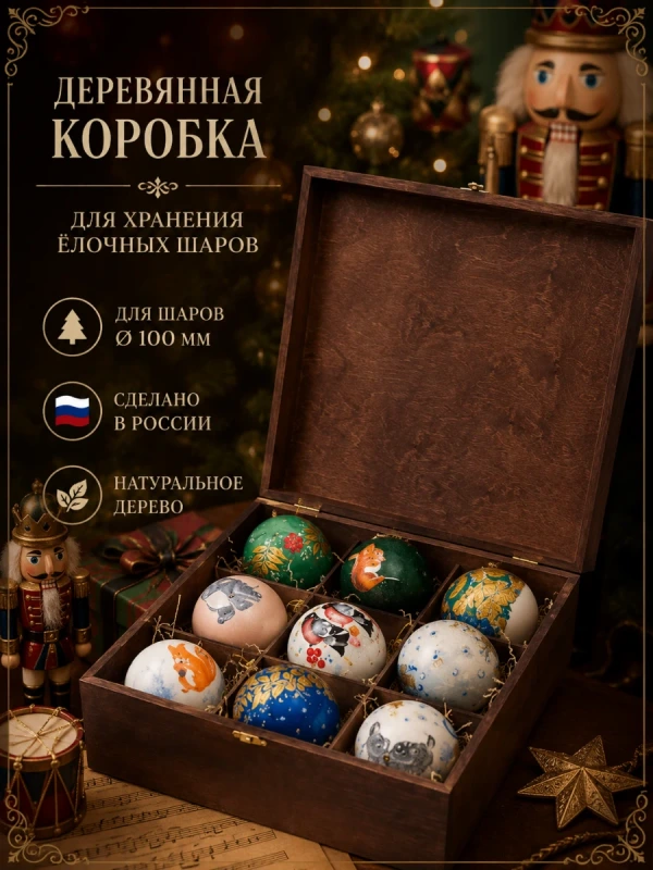 Шкатулка для 9 шаров коричневая