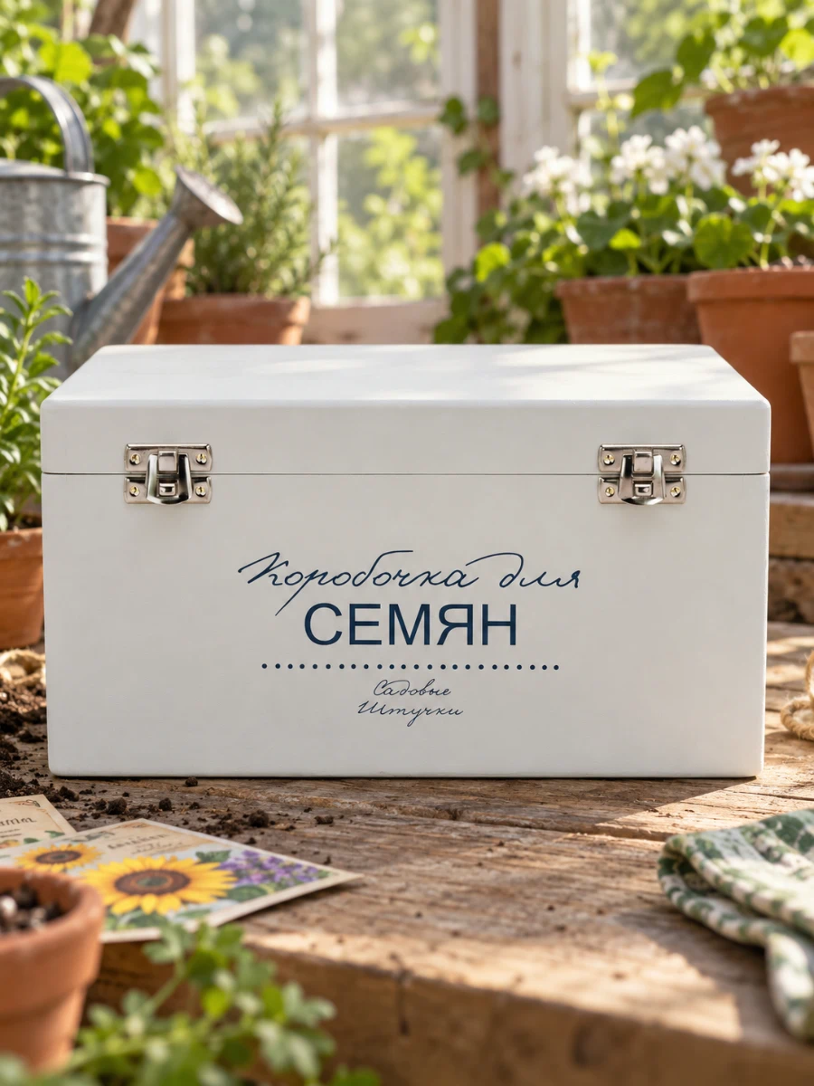 Деревянная коробка для семян, 4 отделения, светло-серая